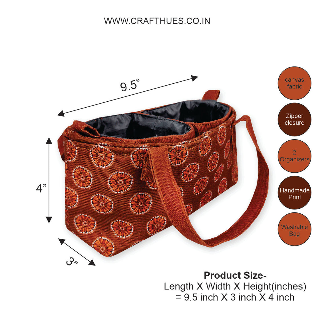 Multi-Purpose Pouch Organizer - Rust Madhubani Circle