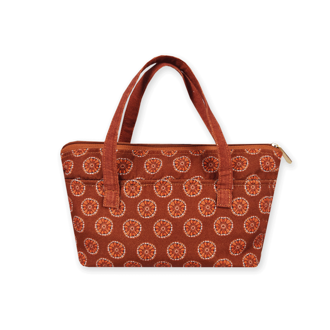 Multi-Purpose Pouch Organizer - Rust Madhubani Circle