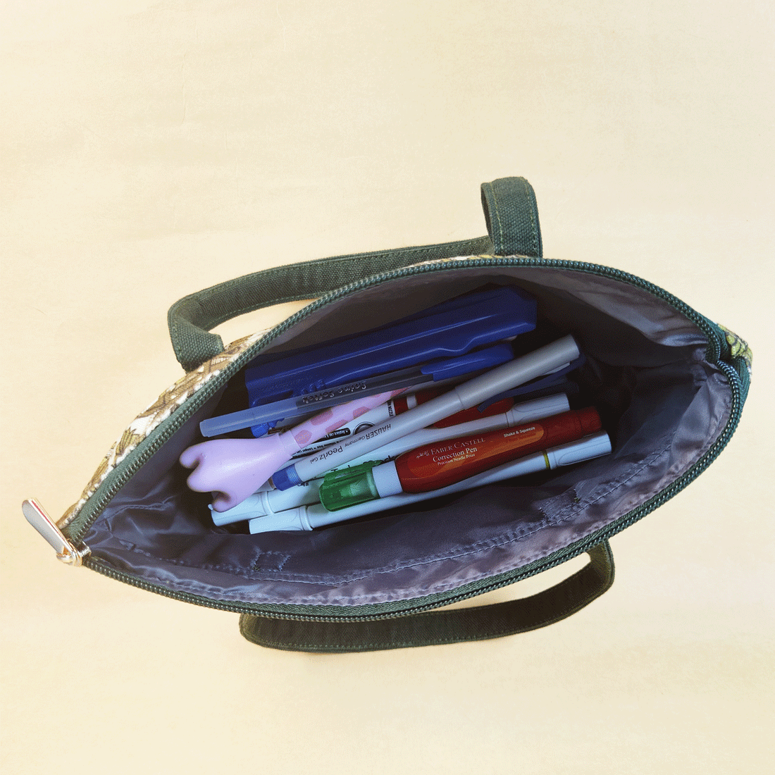 Multi-Purpose Pouch Organizer - Green Madhubani Flower