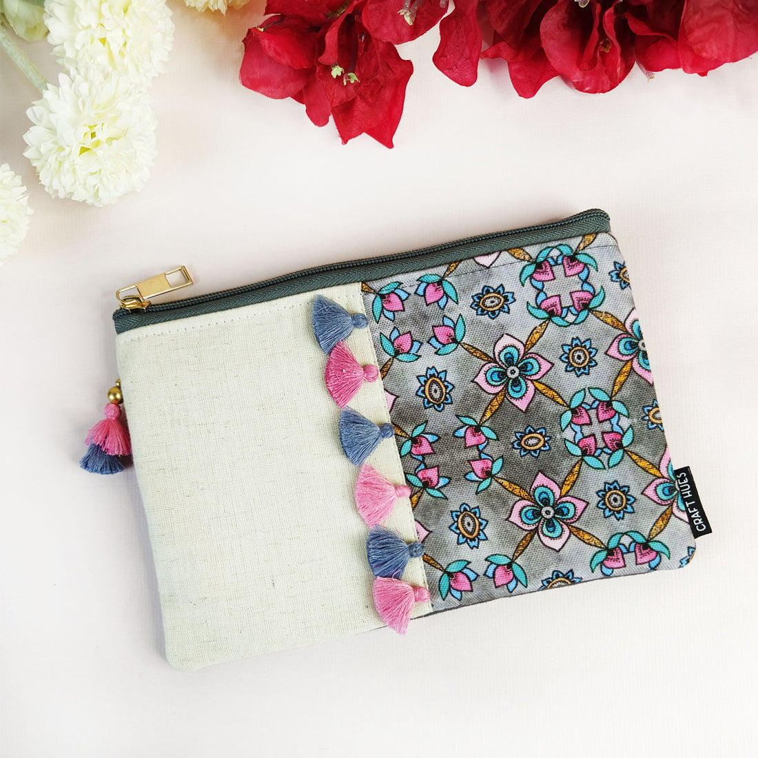 Multi-Purpose Pouch- Grey Pink Flower