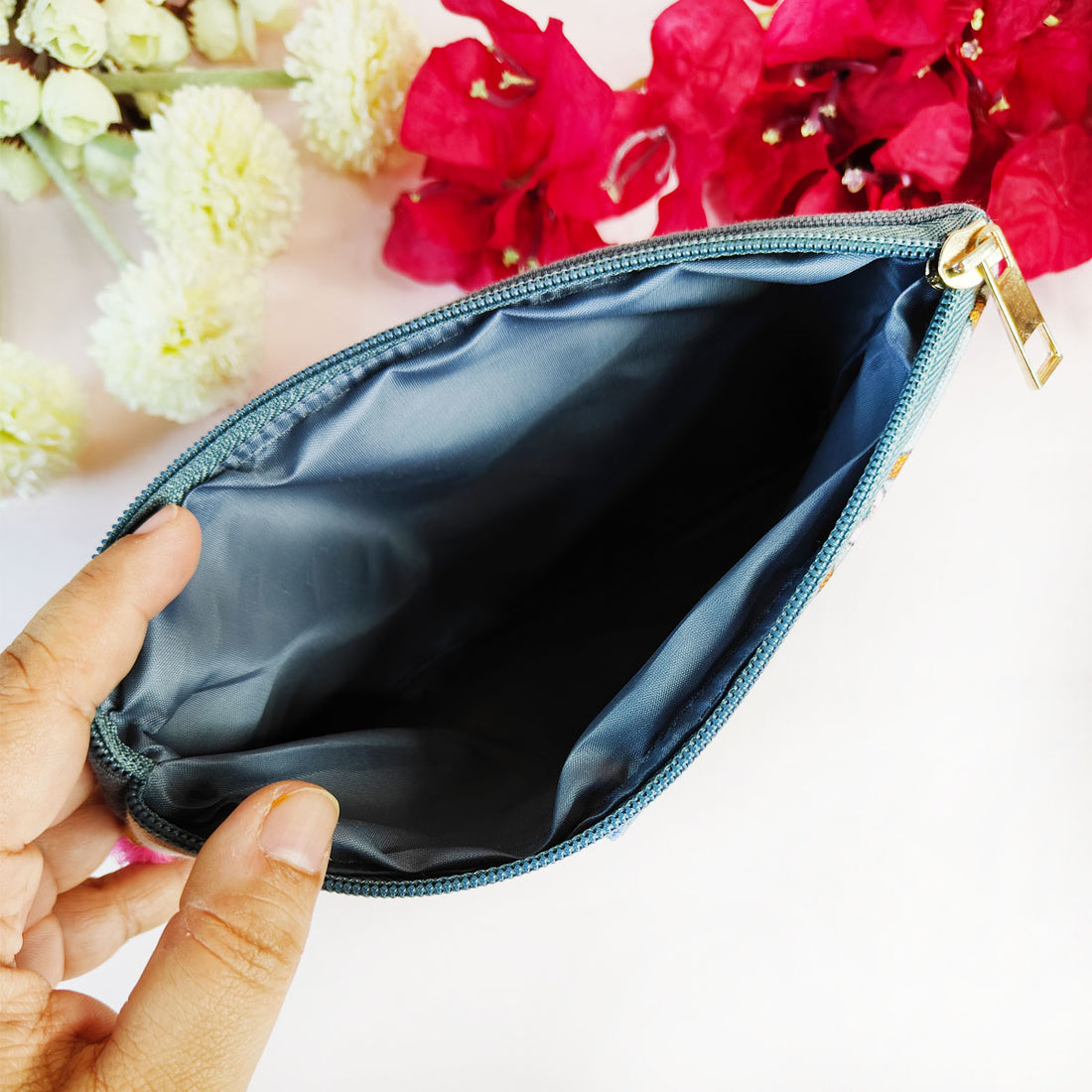 Multi-Purpose Pouch- Grey Pink Flower