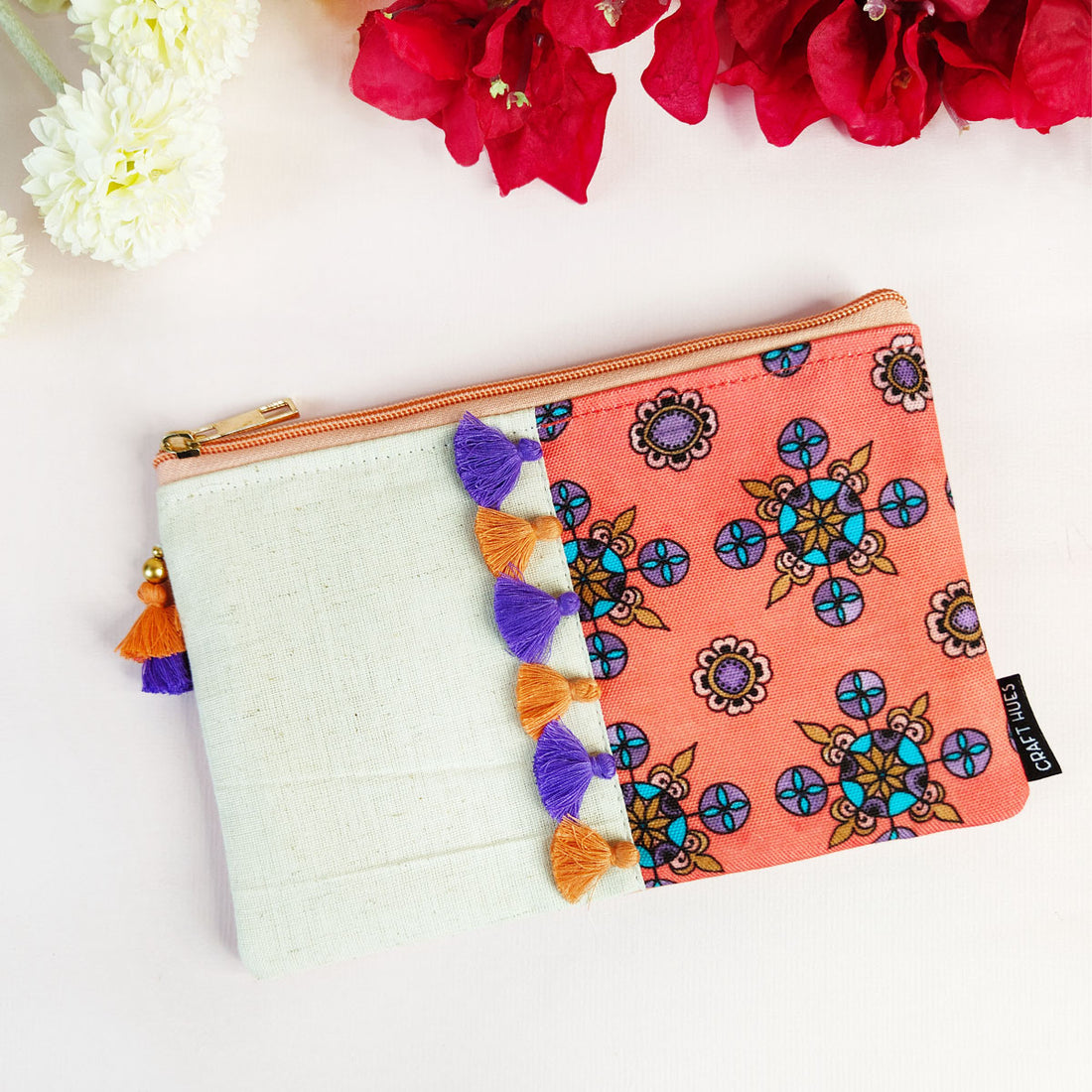 Multi-Purpose Pouch- Peach-Purple Tile