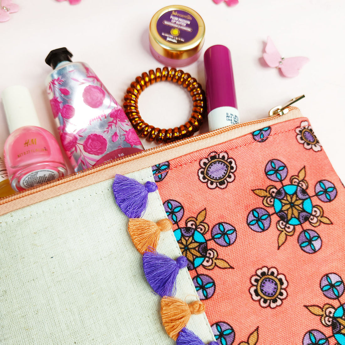 Multi-Purpose Pouch- Peach-Purple Tile