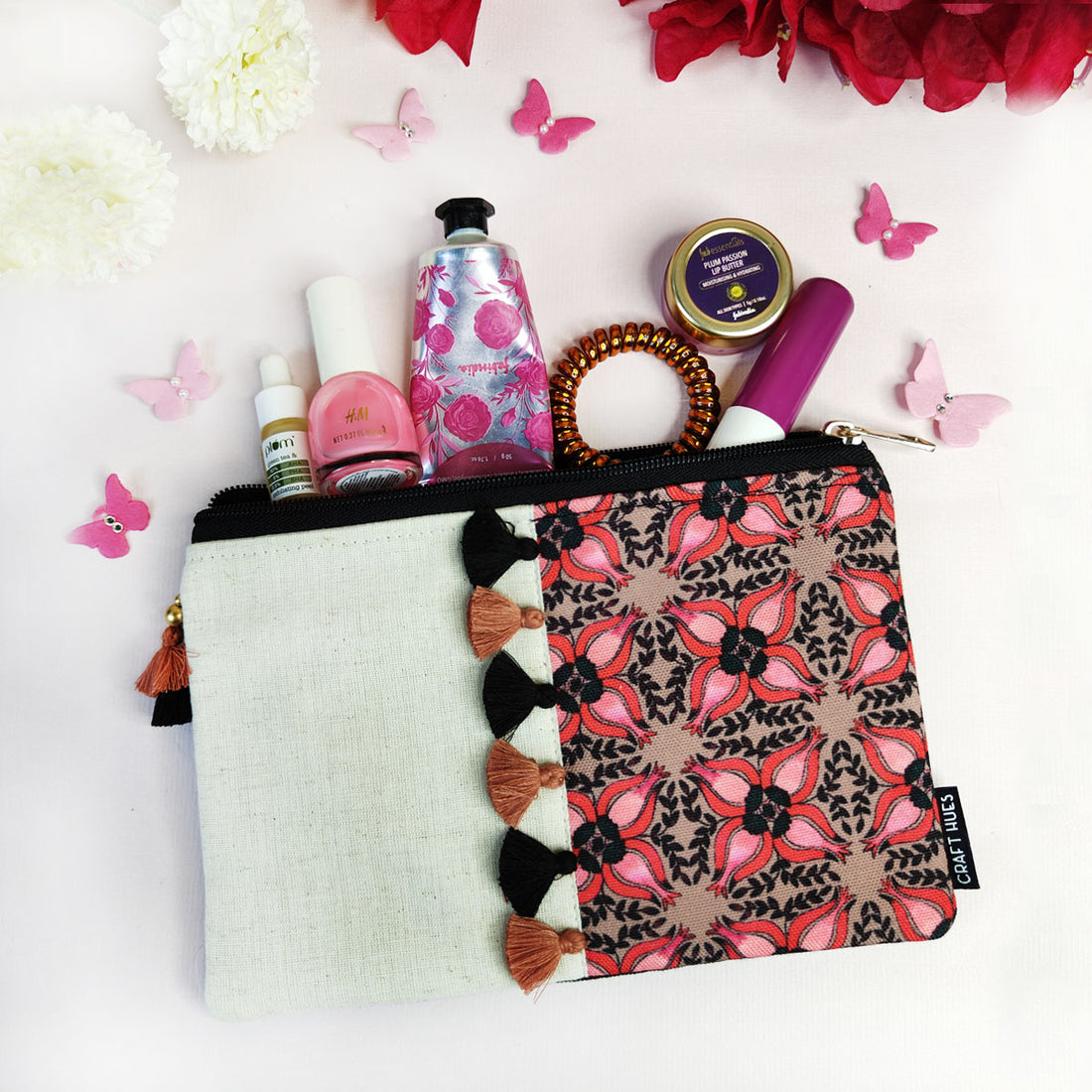 Multi-Purpose Pouch- Maroon Beige Tile