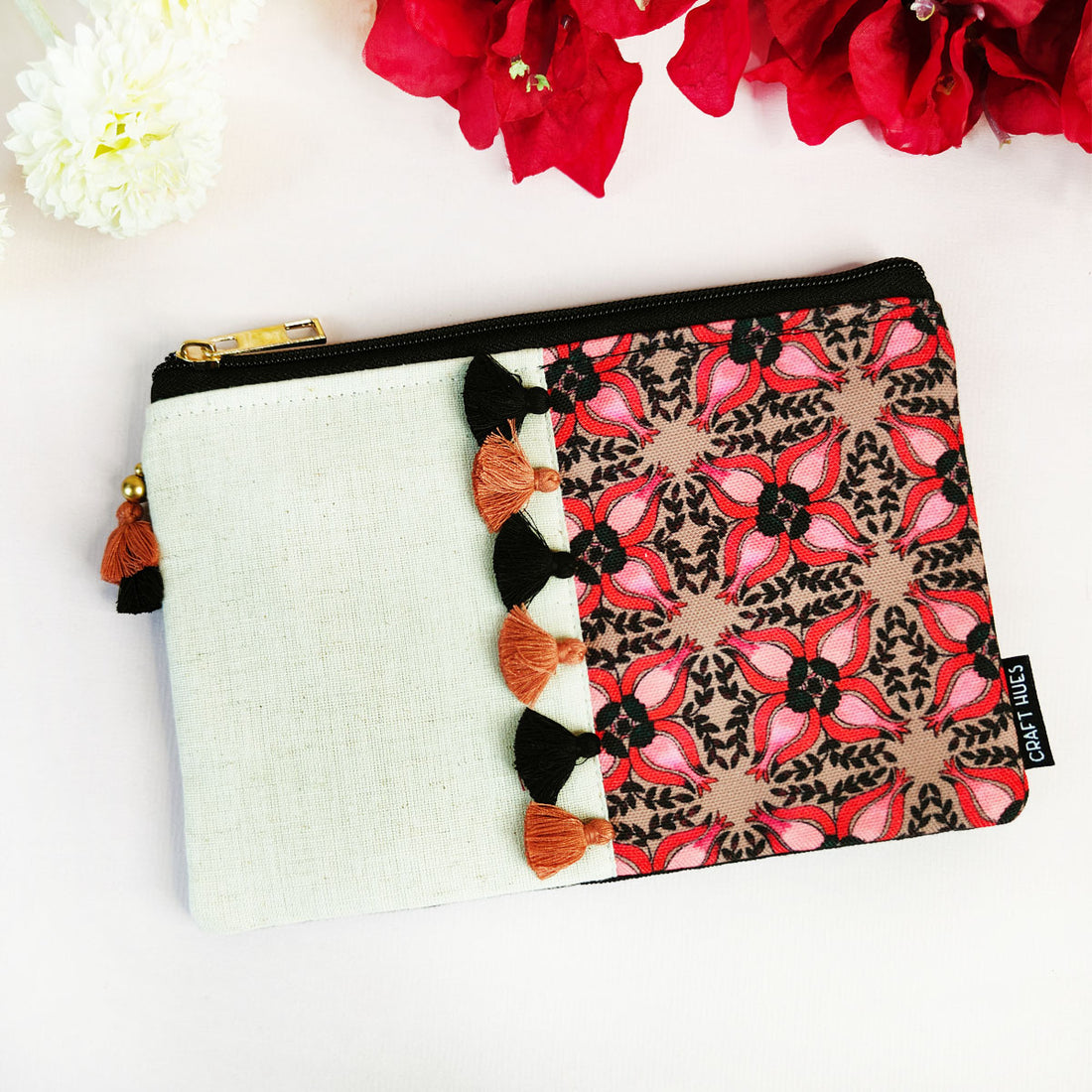 Multi-Purpose Pouch- Maroon Beige Tile