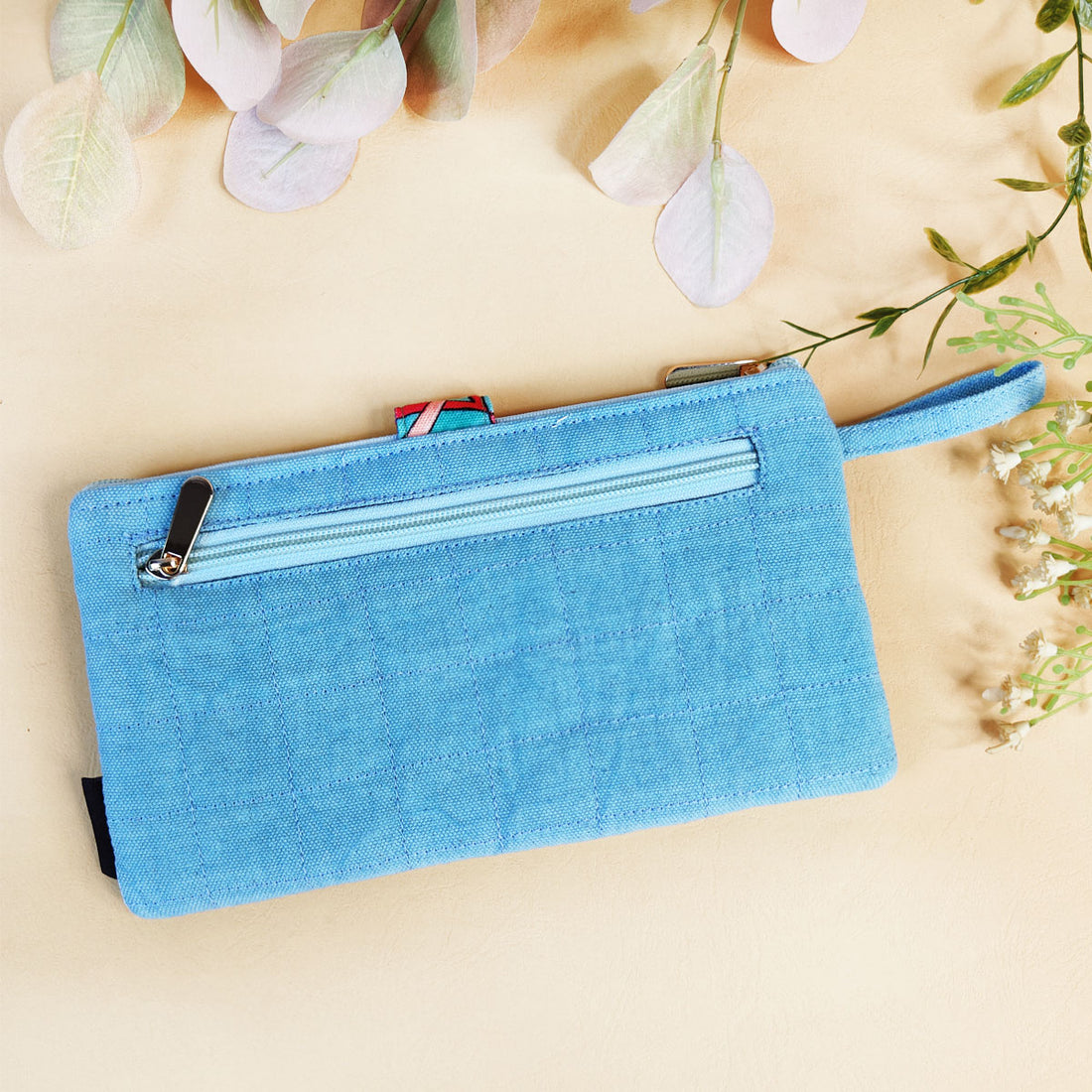 Quilted Plain Wallet - Blue