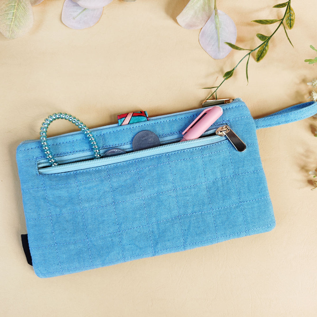 Quilted Plain Wallet - Blue