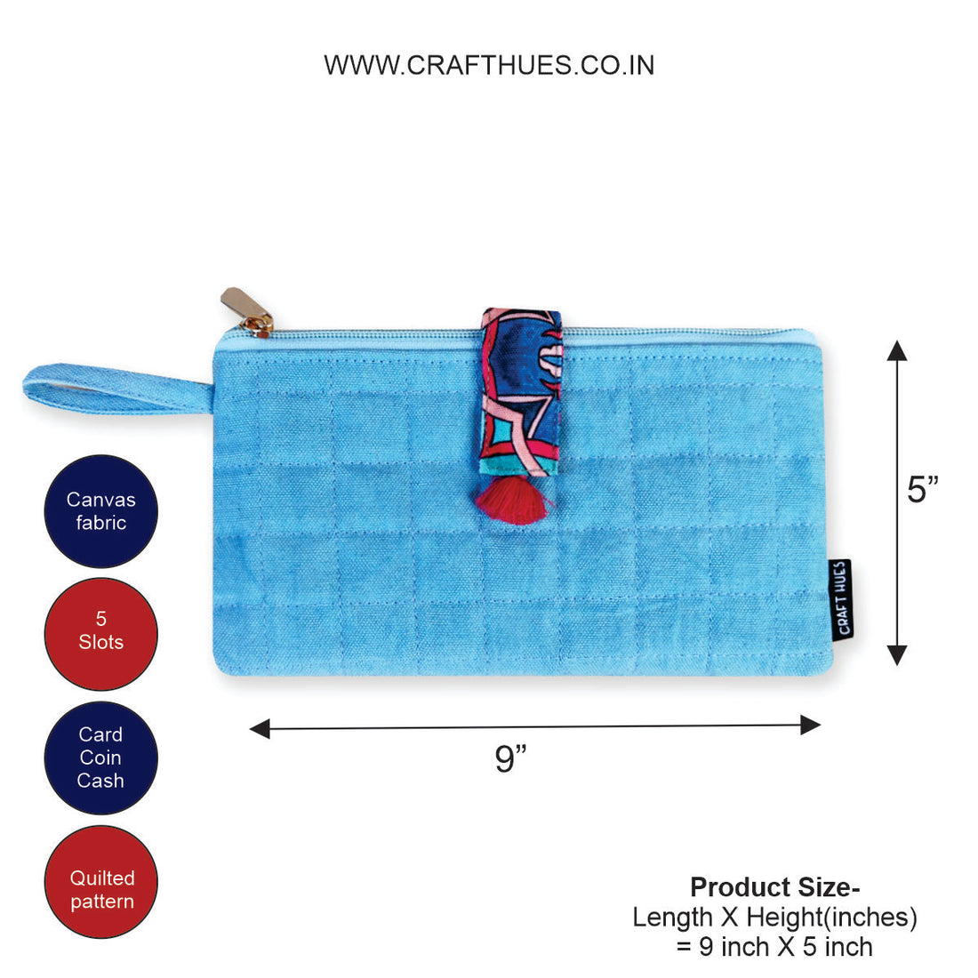 Quilted Plain Wallet - Blue