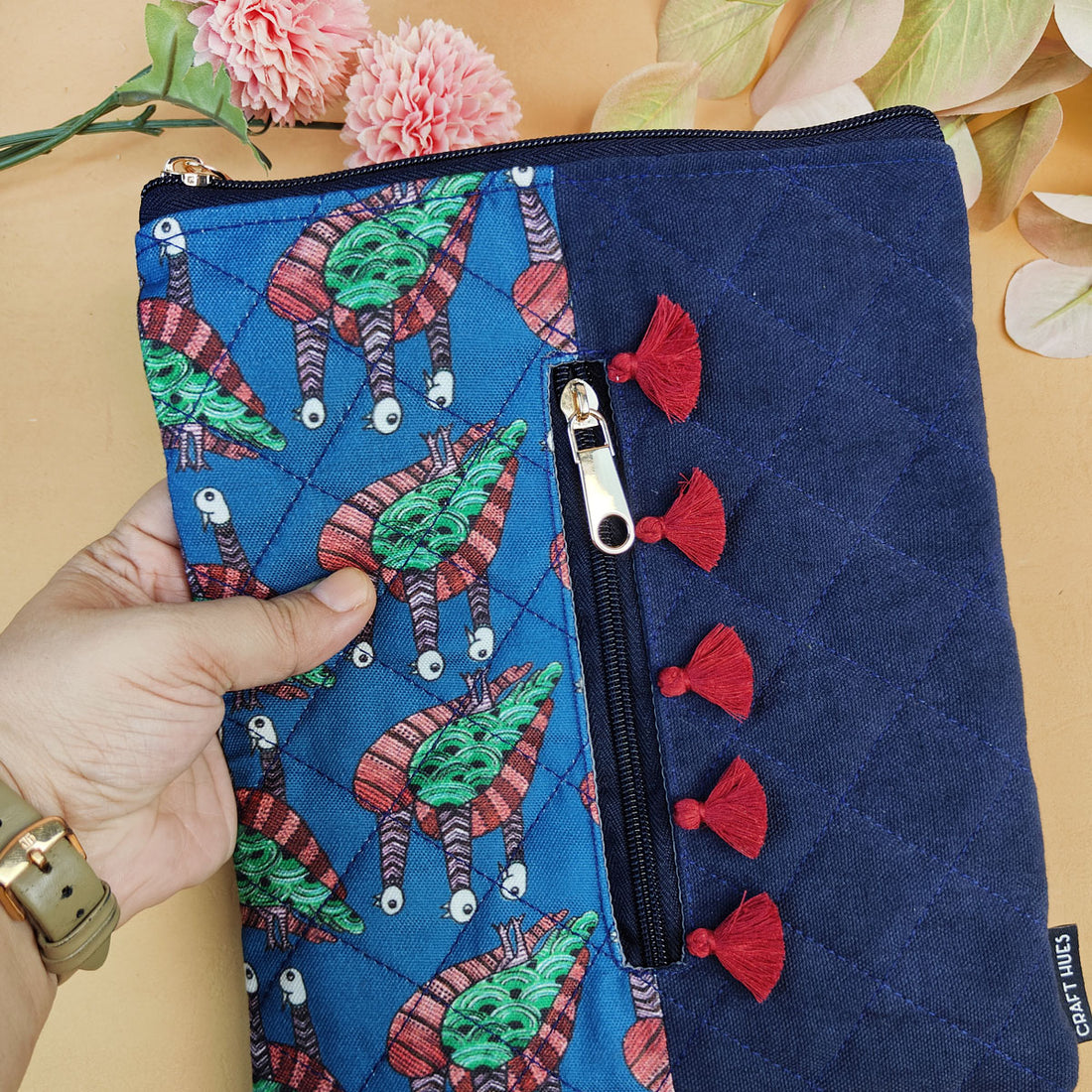 Tassle Book Cover- Gond Blue Bird