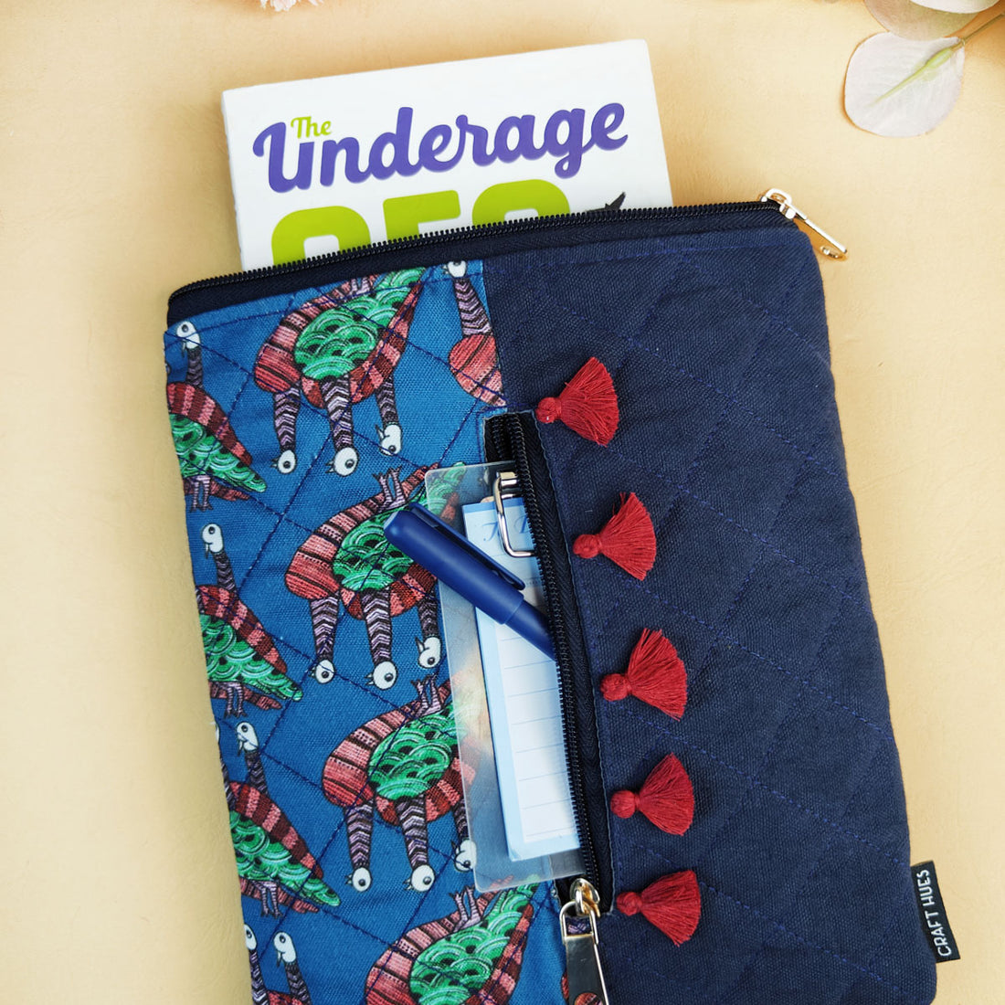 Tassle Book Cover- Gond Blue Bird
