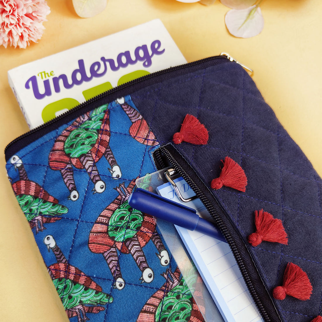 Tassle Book Cover- Gond Blue Bird