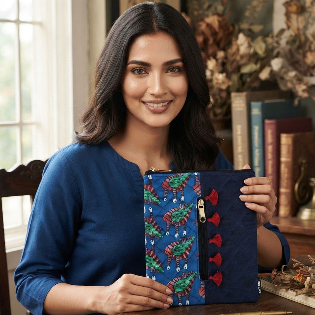 Tassle Book Cover- Gond Blue Bird
