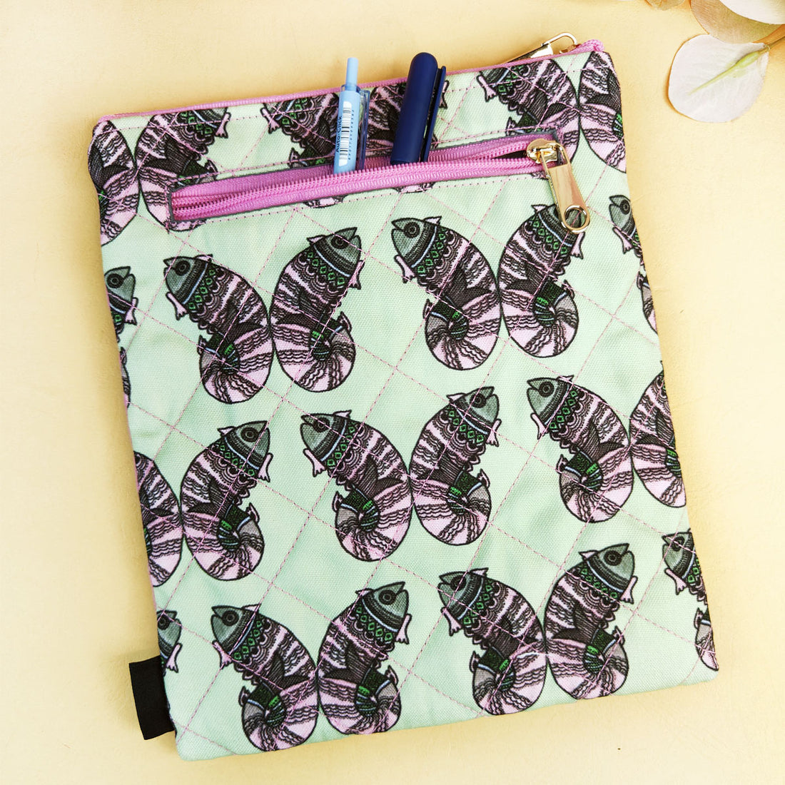 Tassle Book Cover- Gond Green Fish