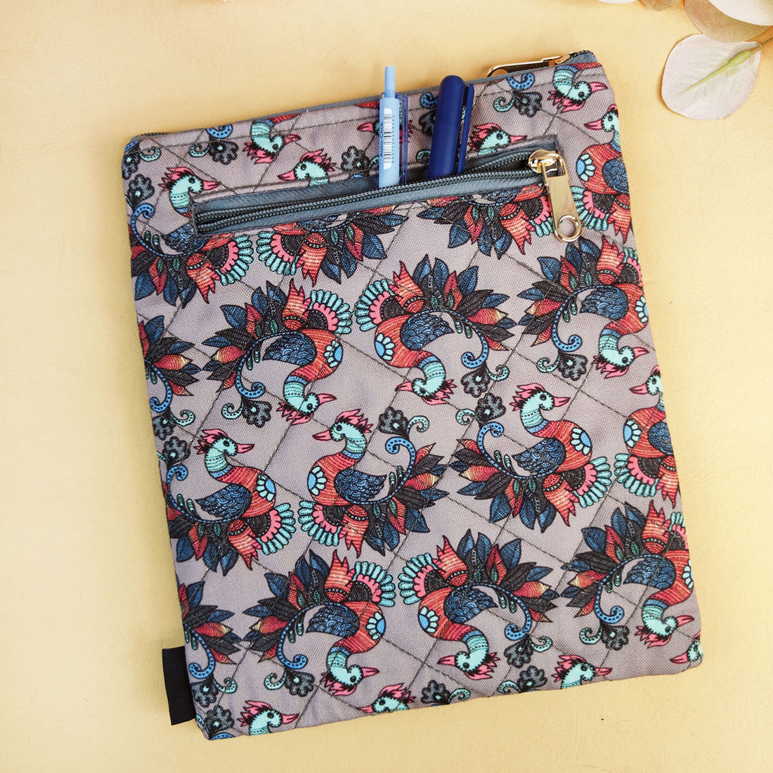 Tassle Book Cover- Gond Grey Bird