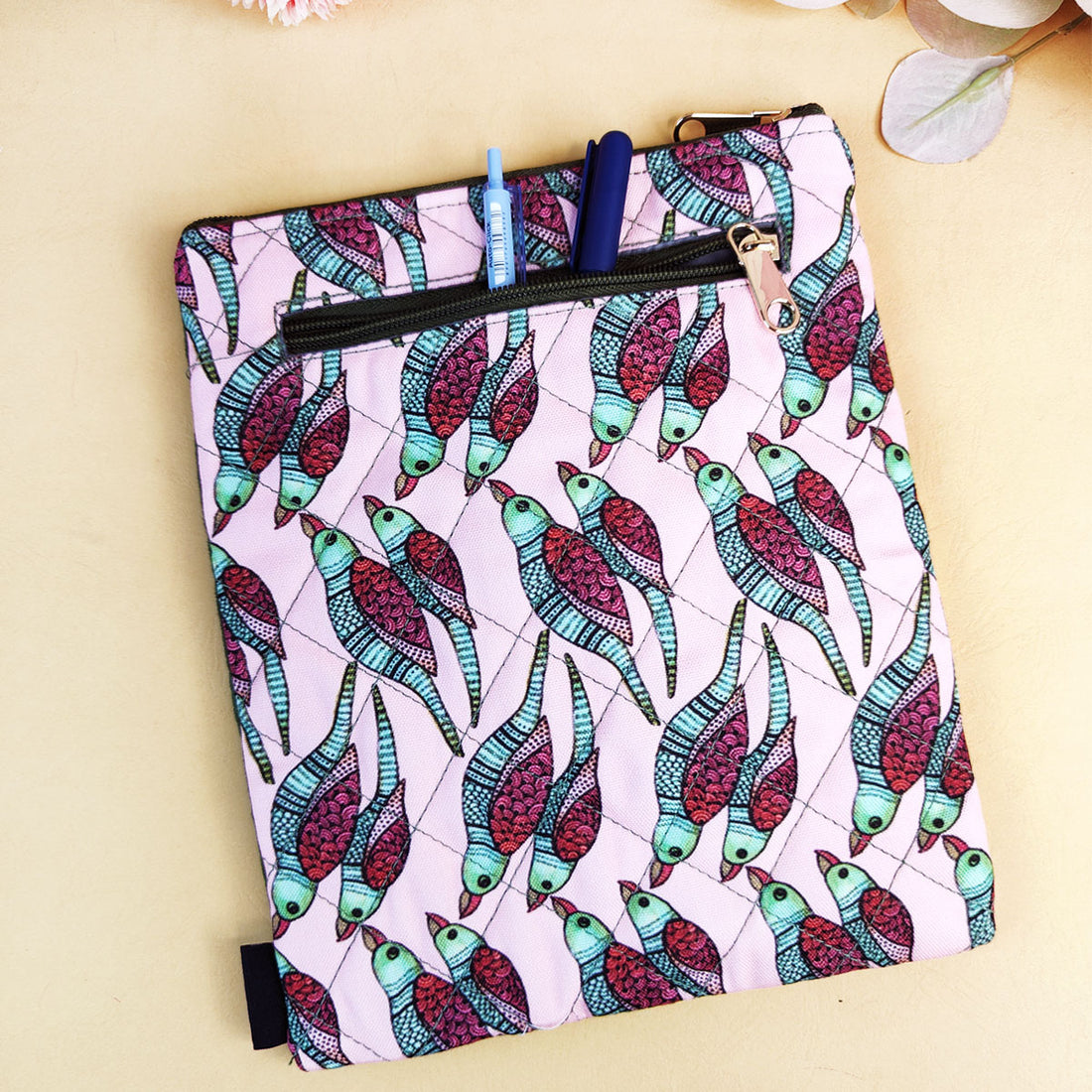 Tassle Book Cover- Gond Pink Parrot