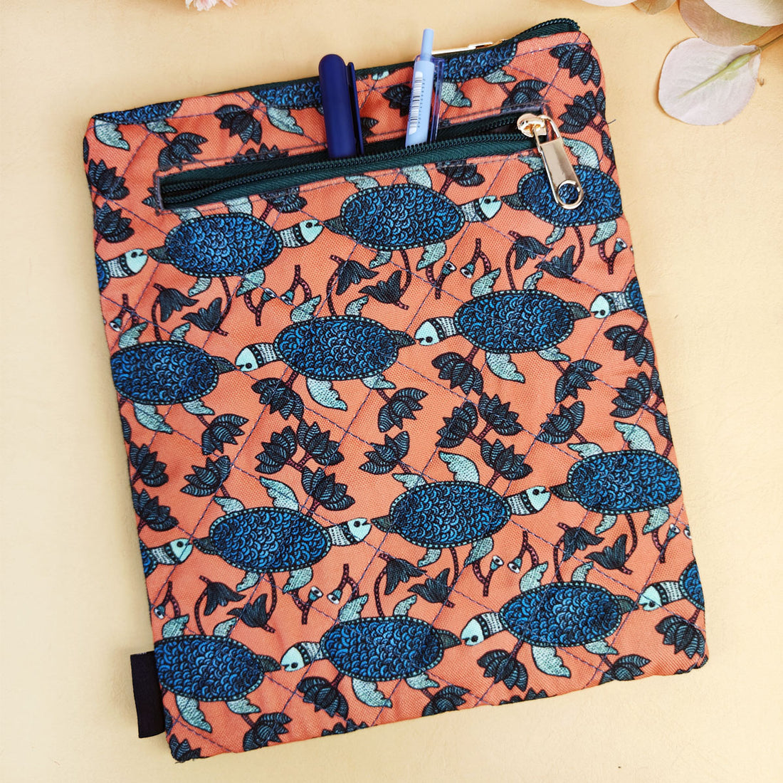 Tassle Book Cover - Gond Teal Turtle