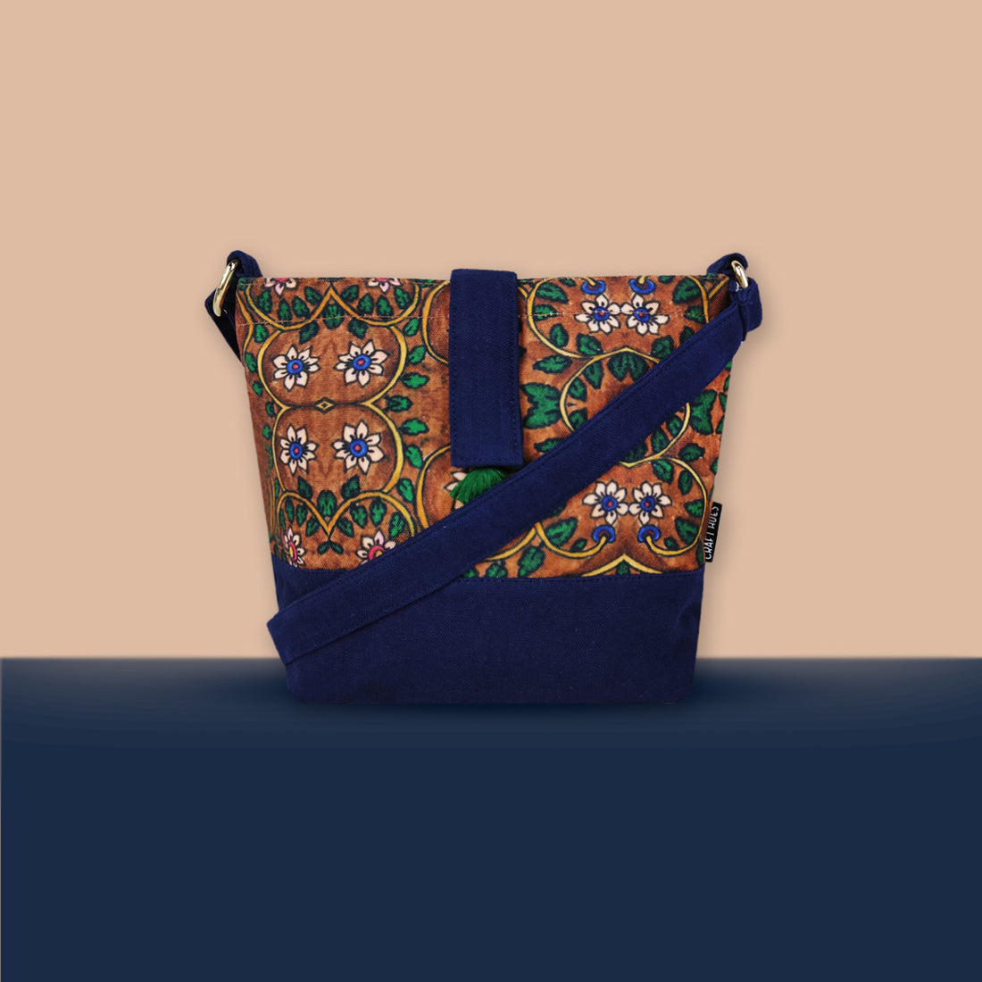 Trapeze Sling Bag- Kalamkari Brown Garden