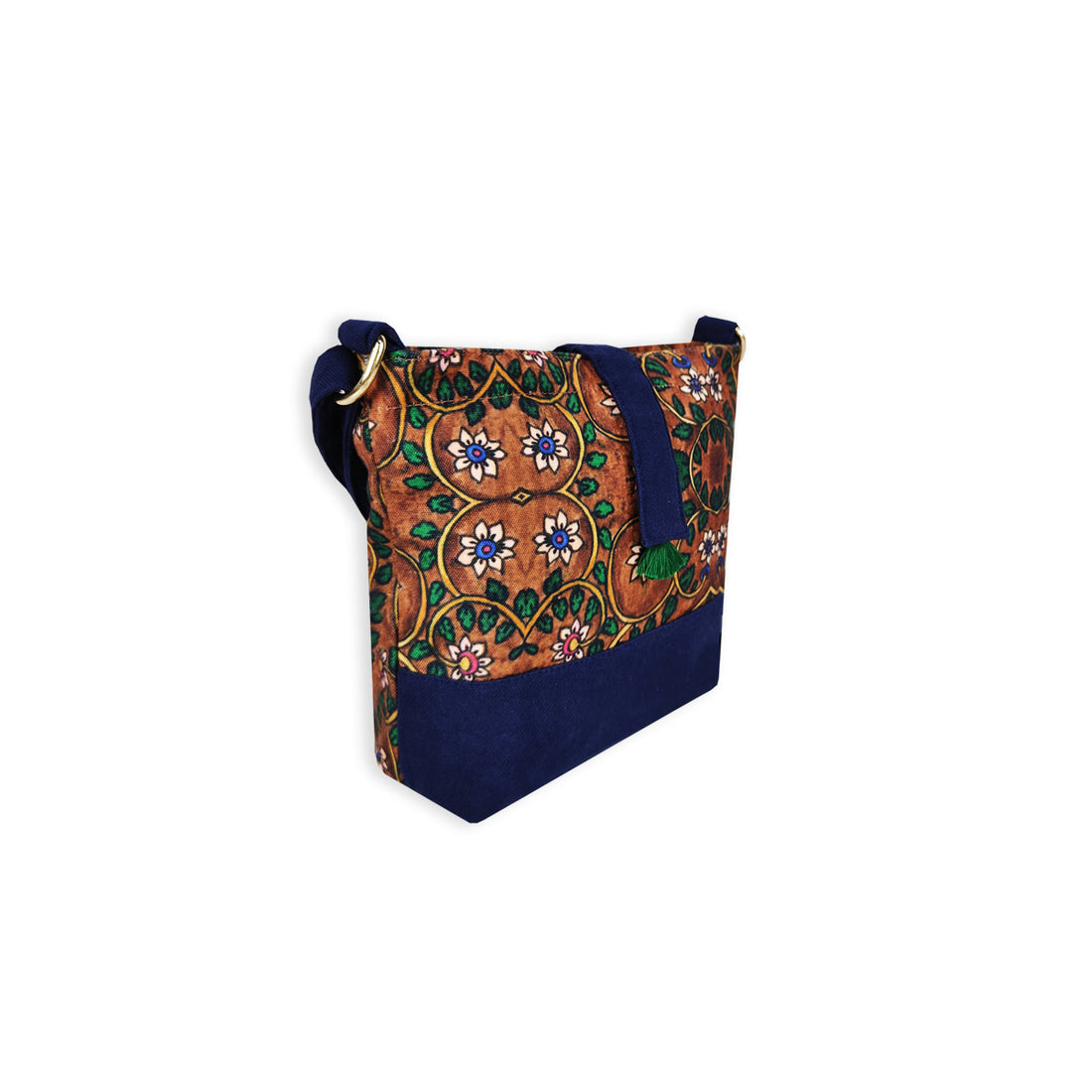 Trapeze Sling Bag- Kalamkari Brown Garden