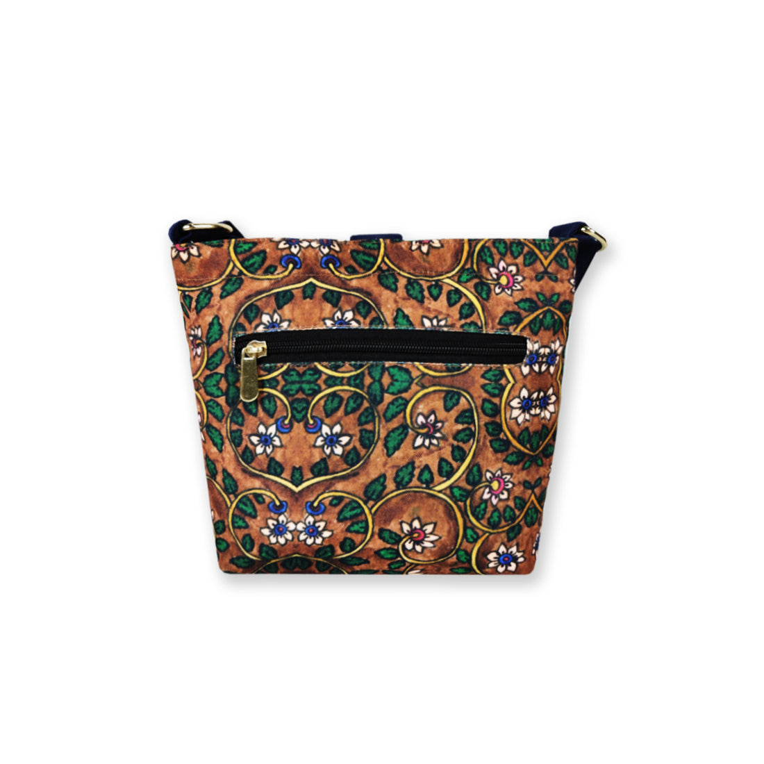 Trapeze Sling Bag- Kalamkari Brown Garden