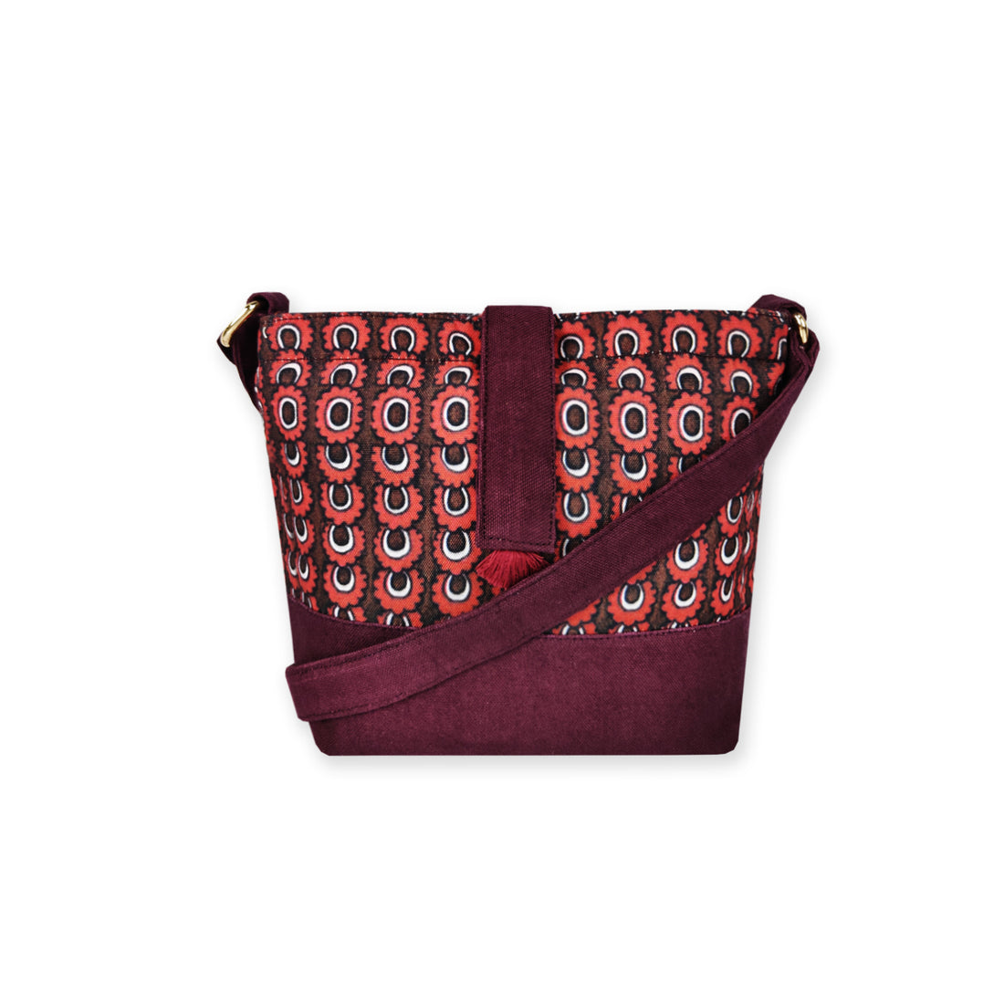 Trapeze Sling Bag- Kalamkari Maroon