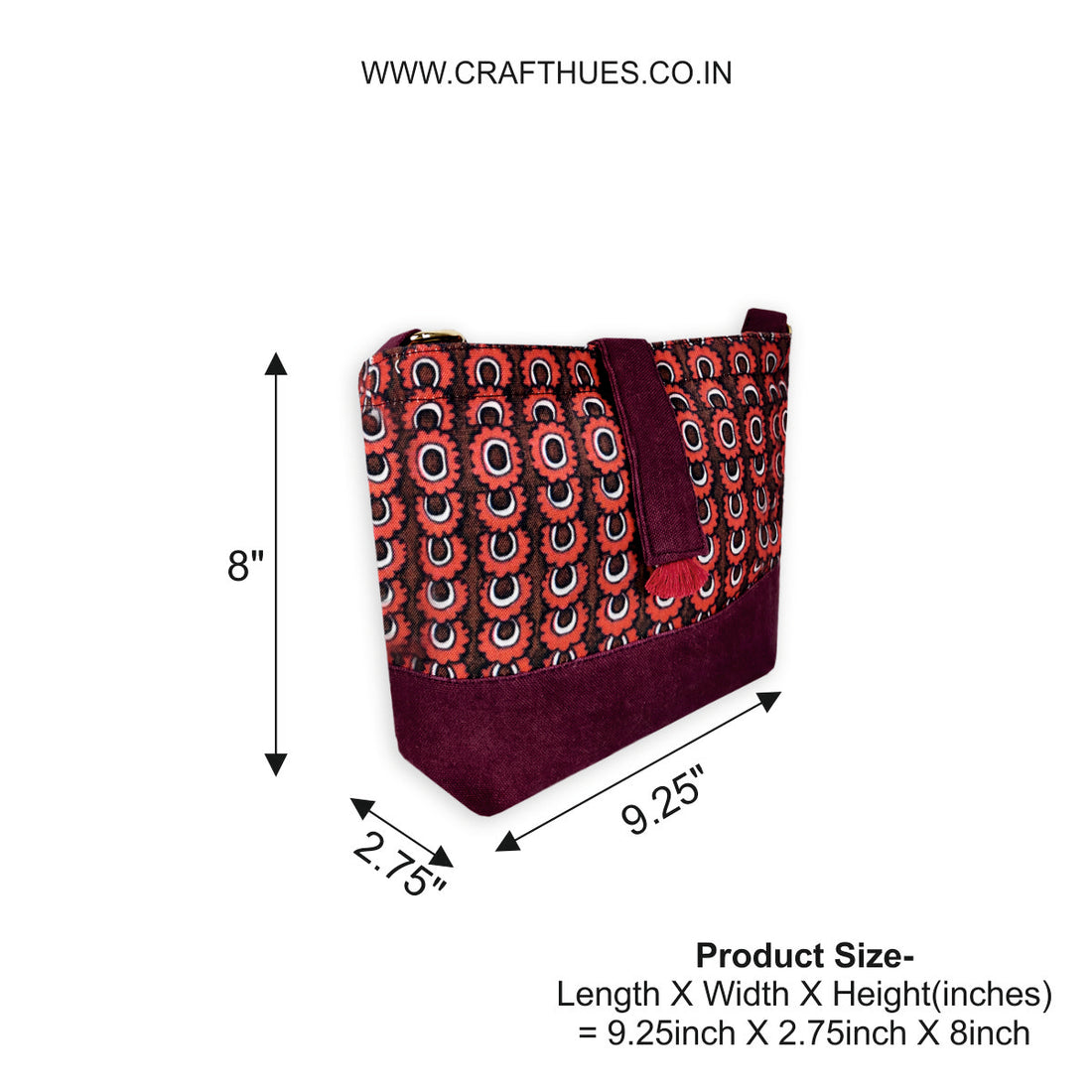 Trapeze Sling Bag- Kalamkari Maroon