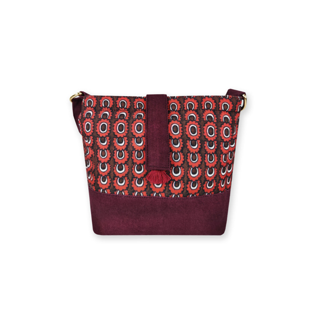 Trapeze Sling Bag- Kalamkari Maroon