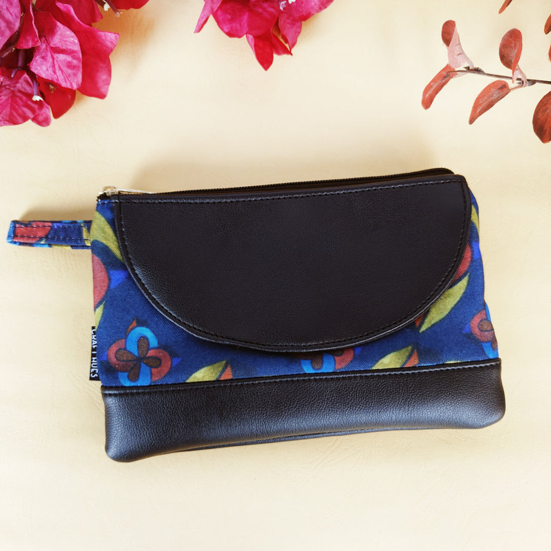 Leather Flap Wallet-Red Blue Flower