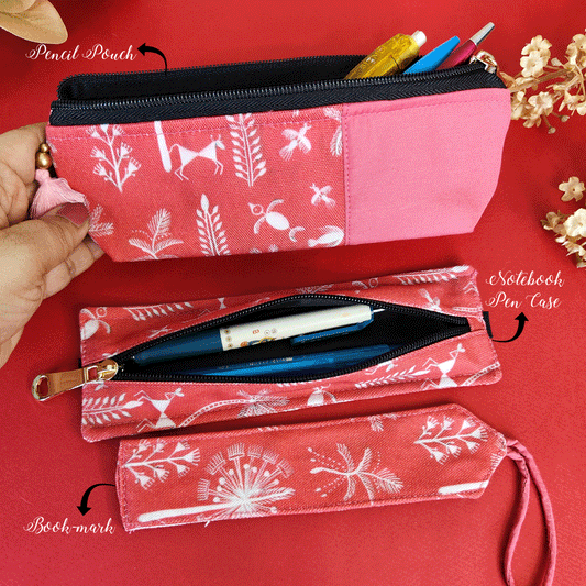 Red Warli Pencil Pouch Combo