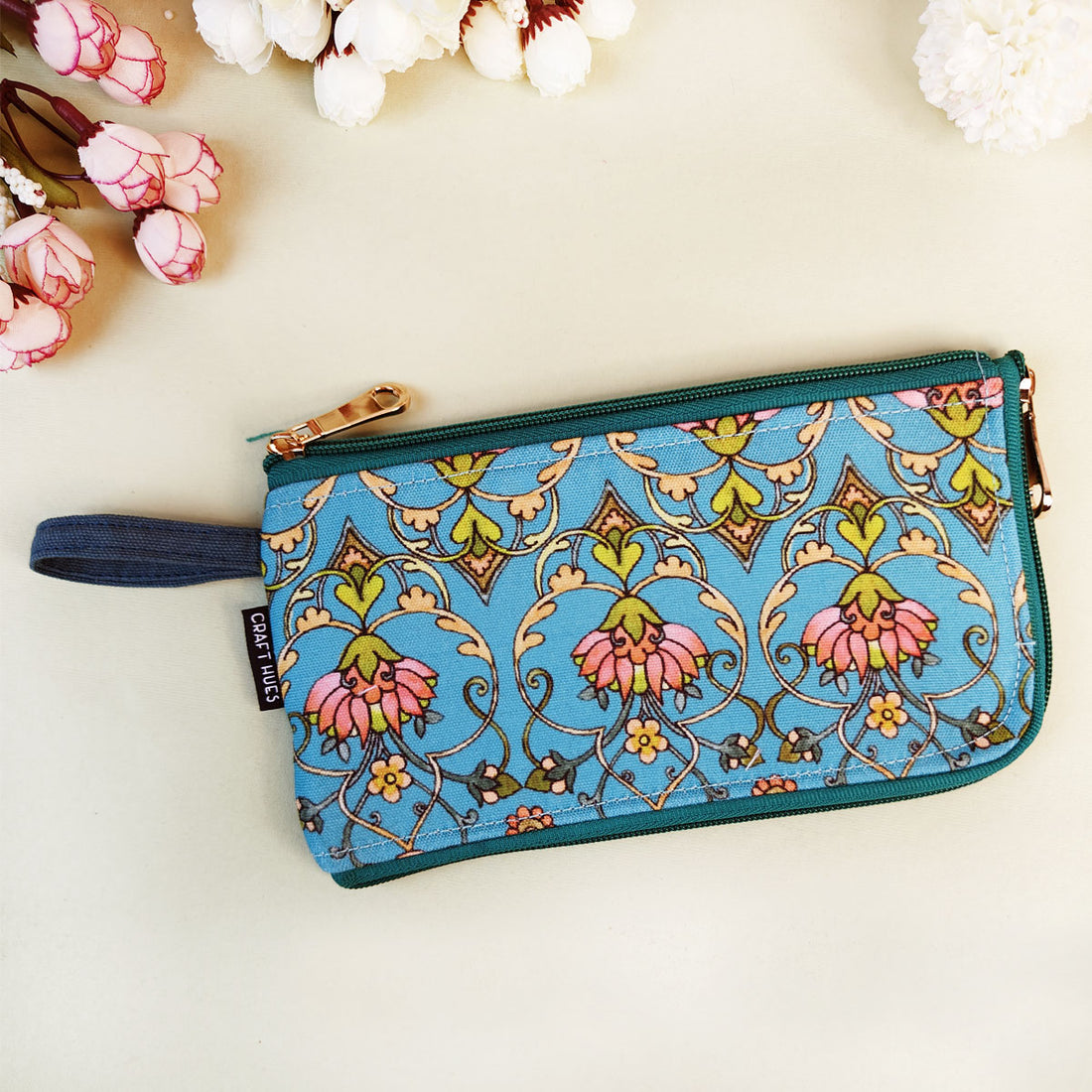Dual-Zip Wallet- Aqua Blue Persian