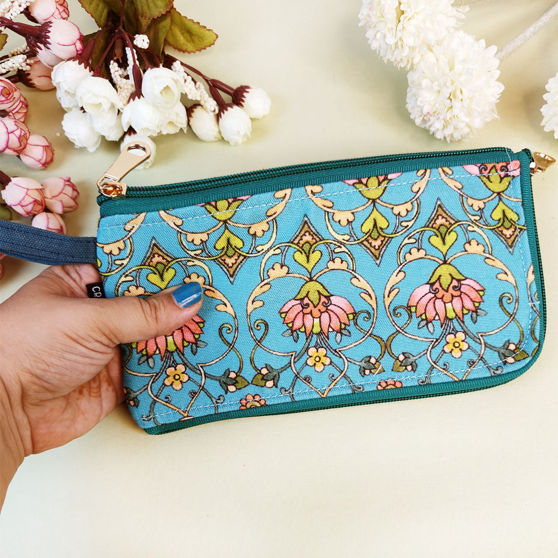 Dual-Zip Wallet- Aqua Blue Persian