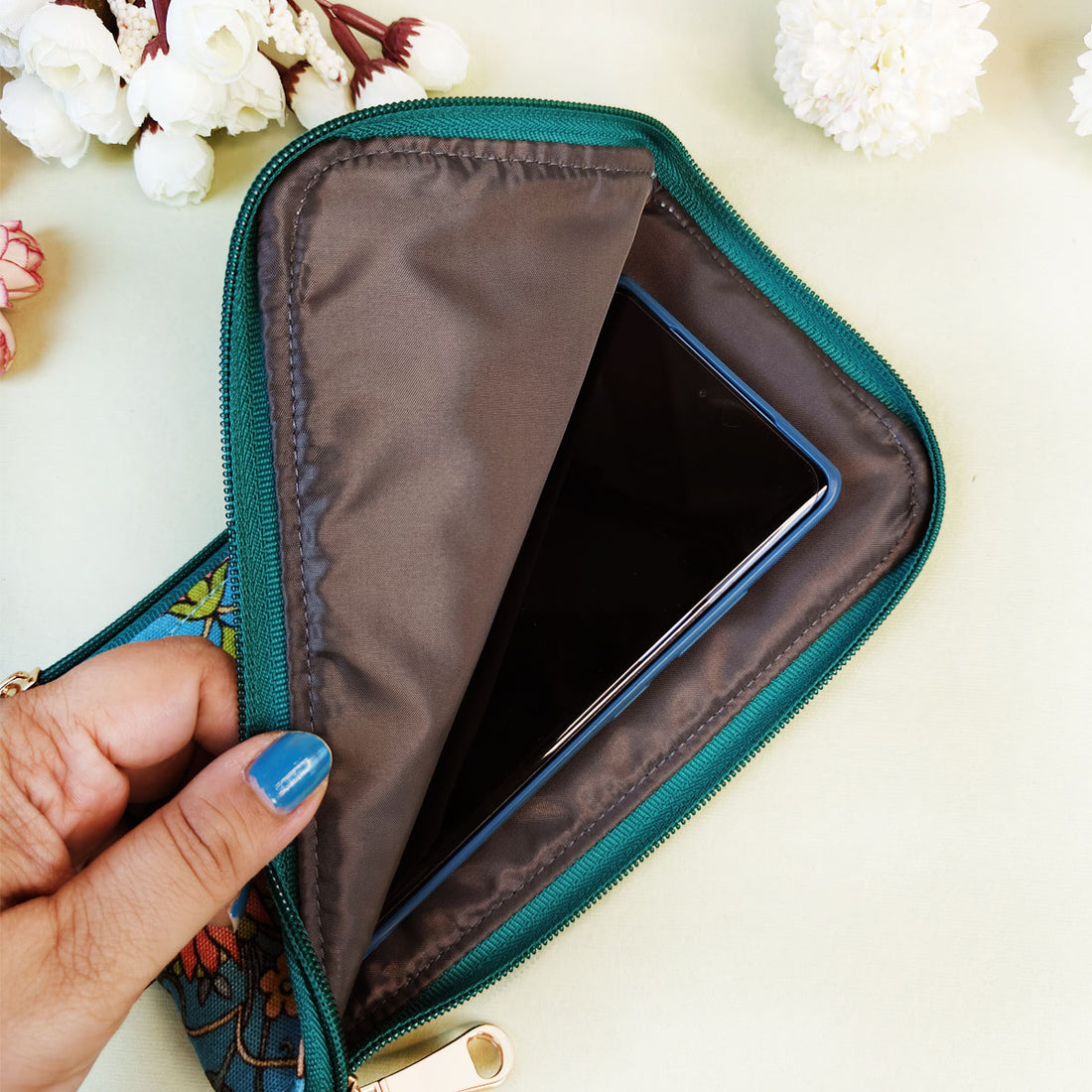 Dual-Zip Wallet- Aqua Blue Persian