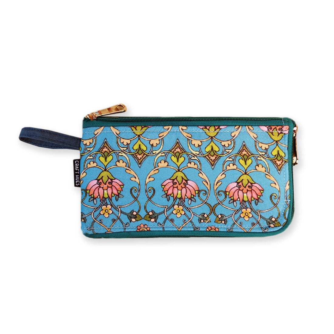 Dual-Zip Wallet- Aqua Blue Persian