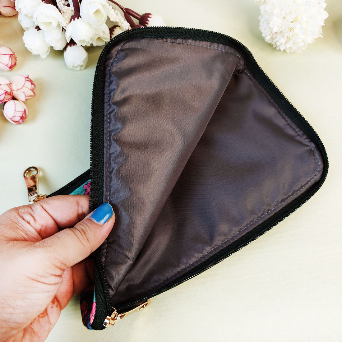 Dual-Zip Wallet- Aqua Pink Suzani