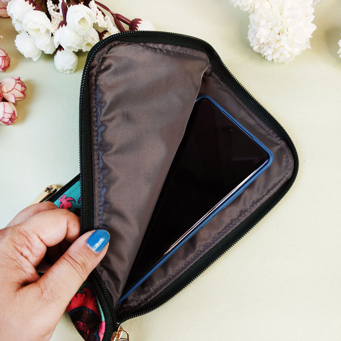 Dual-Zip Wallet- Aqua Pink Suzani