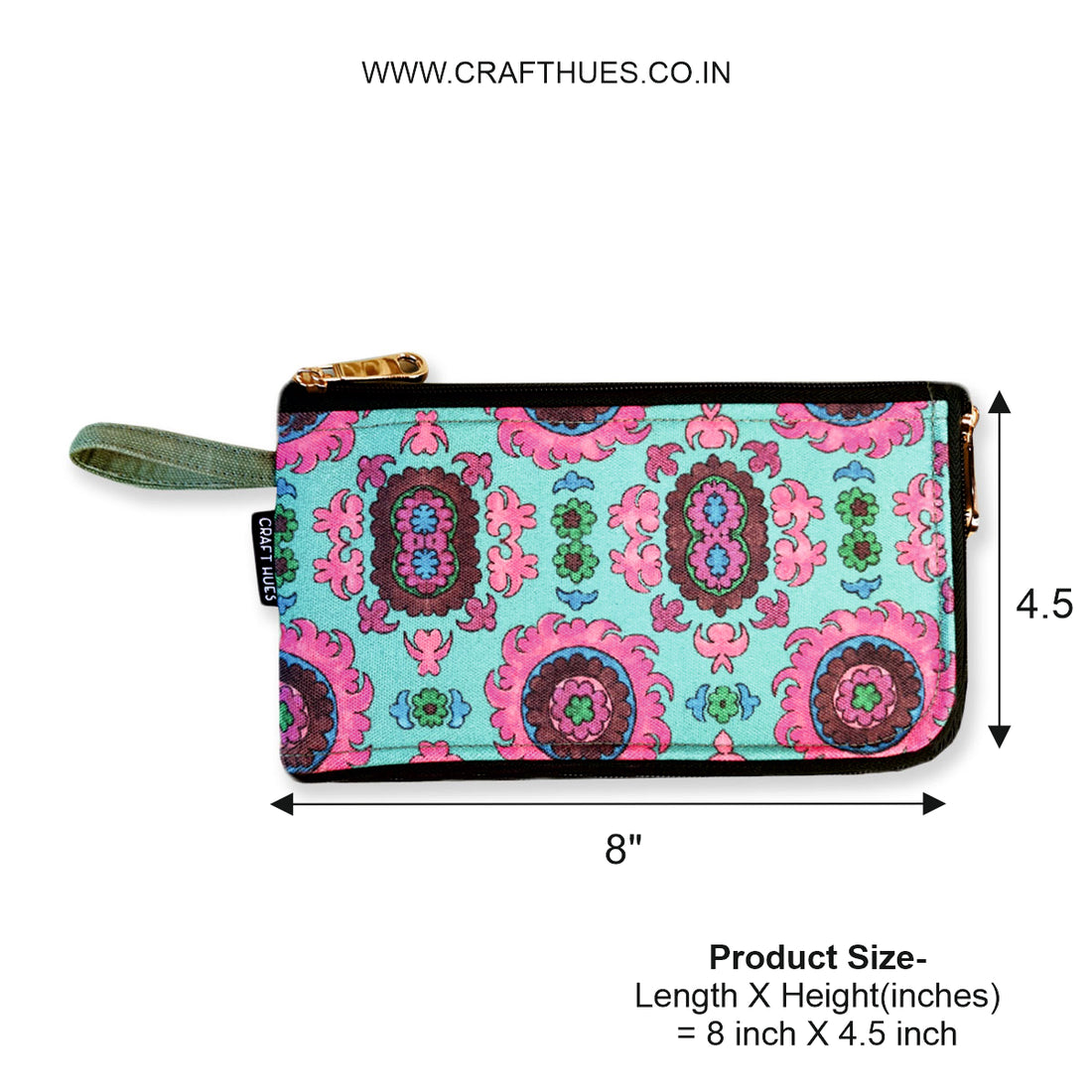 Dual-Zip Wallet- Aqua Pink Suzani