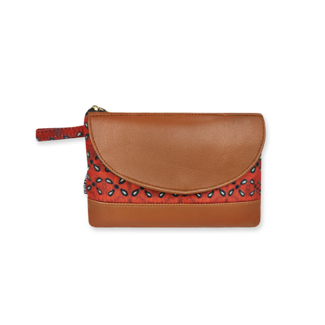 Leather Flap Wallet-Red Black Flowers