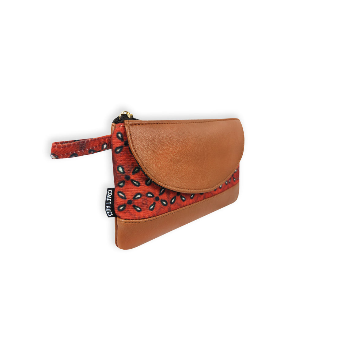 Leather Flap Wallet-Red Black Flowers