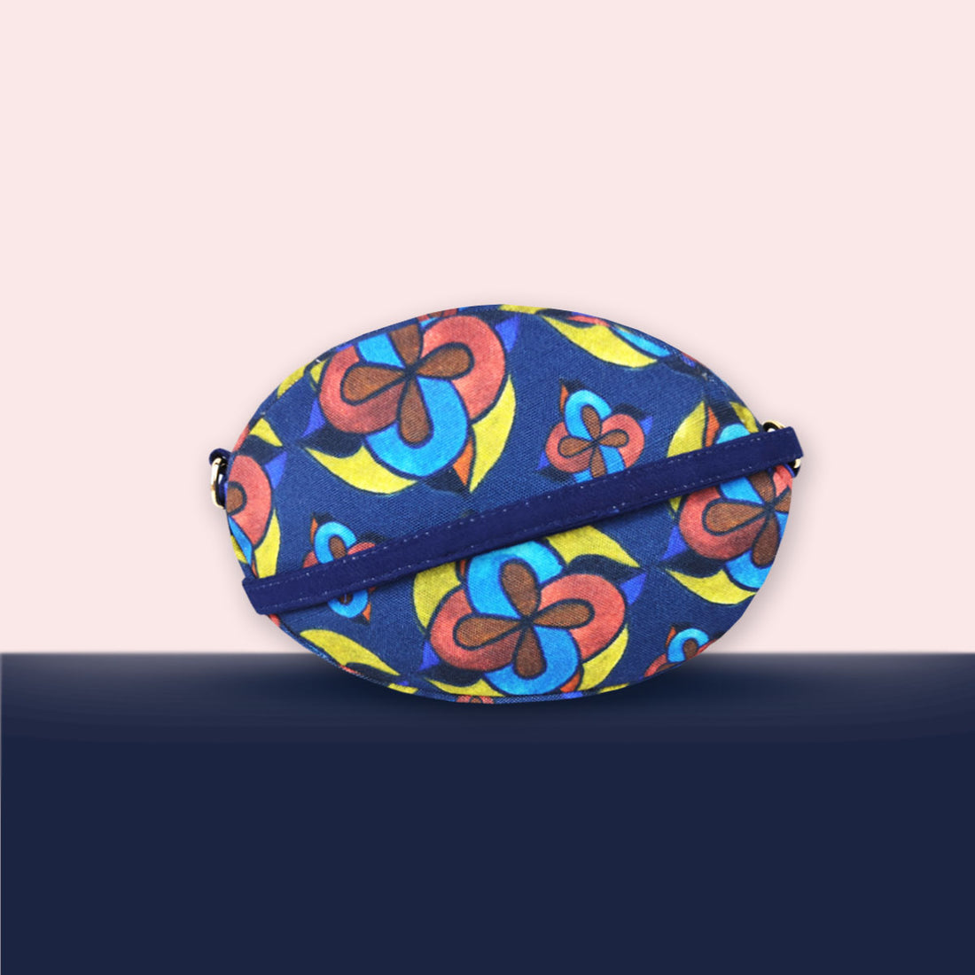 Oval Sling Bag- Blue-Red Flowers