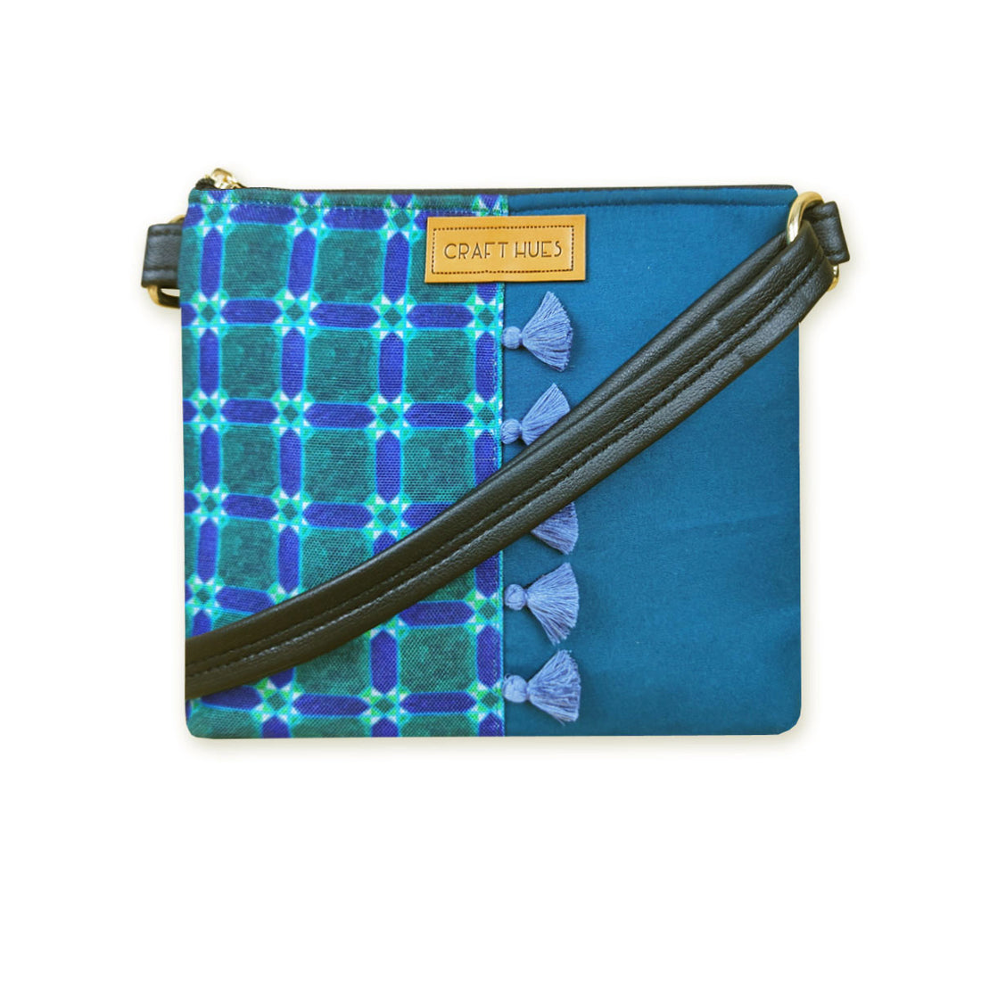 Blue Check Half Print Sling/Pouch Bag Combo