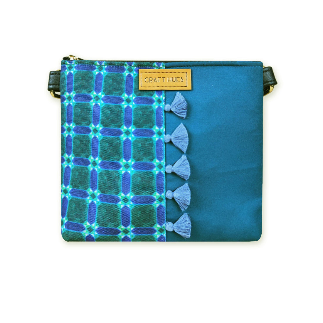 Blue Check Half Print Sling/Pouch Bag Combo