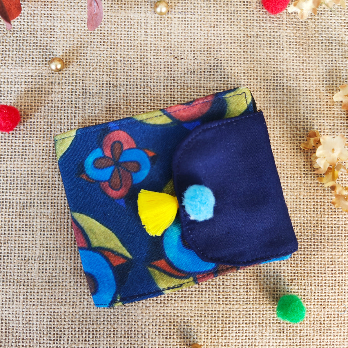 Blue Floral Flap Mini Wallet
