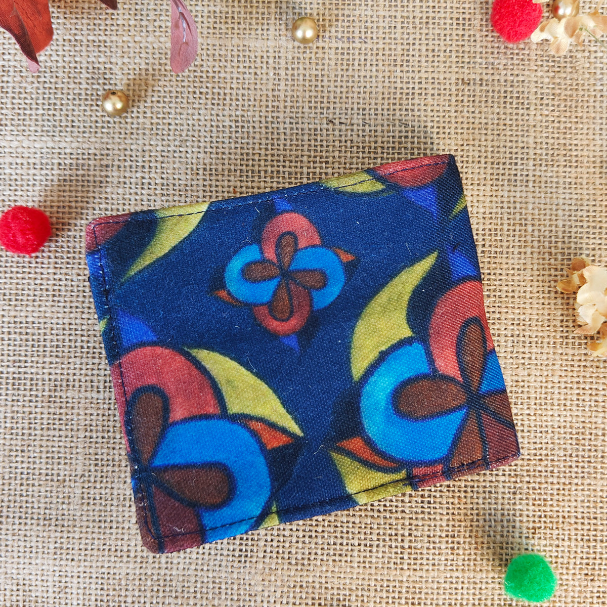 Blue Floral Flap Mini Wallet