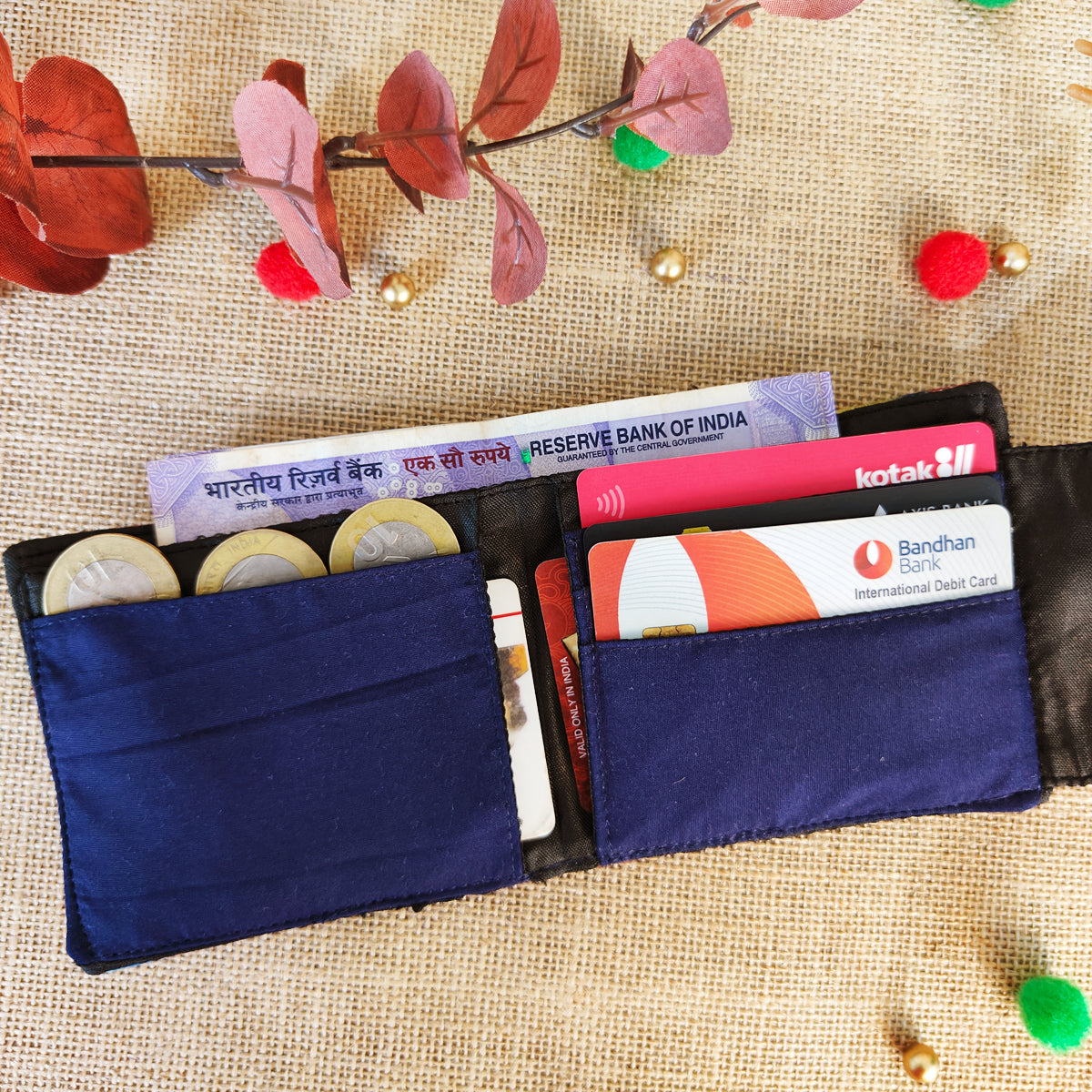 Peach-Blue Flap Mini Wallet Combo