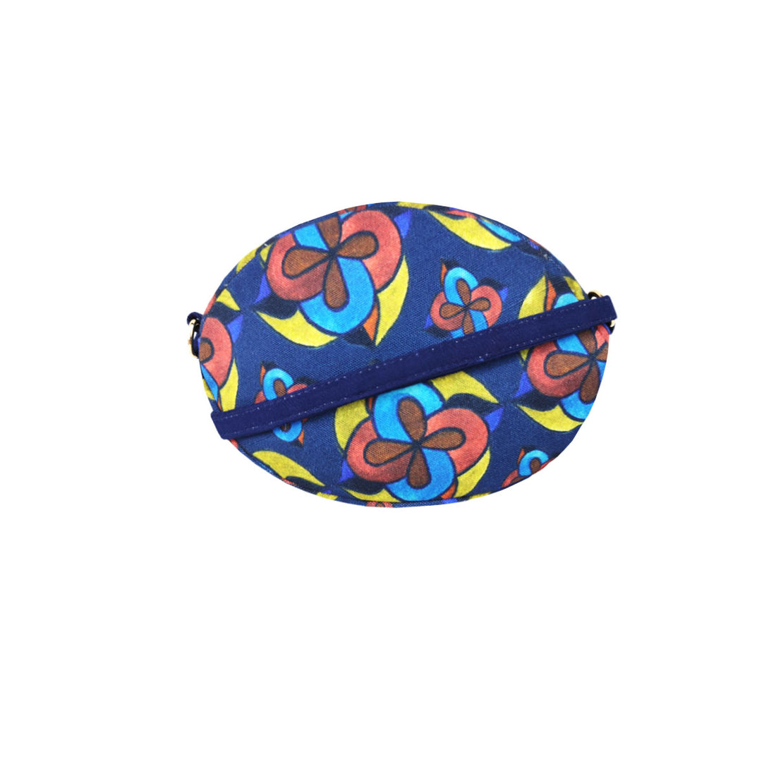 Oval Sling Bag- Blue-Red Flowers