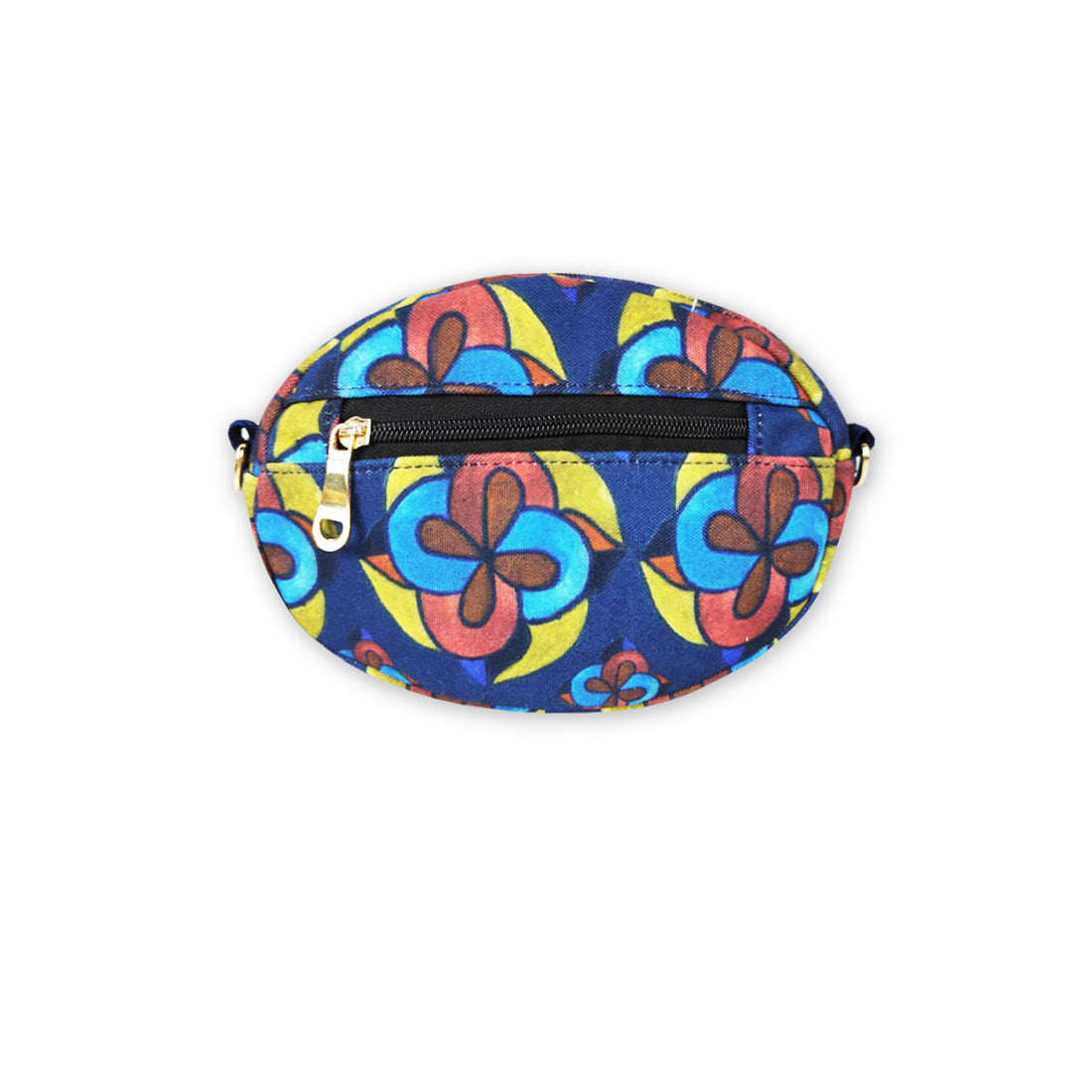 Oval Sling Bag- Blue-Red Flowers