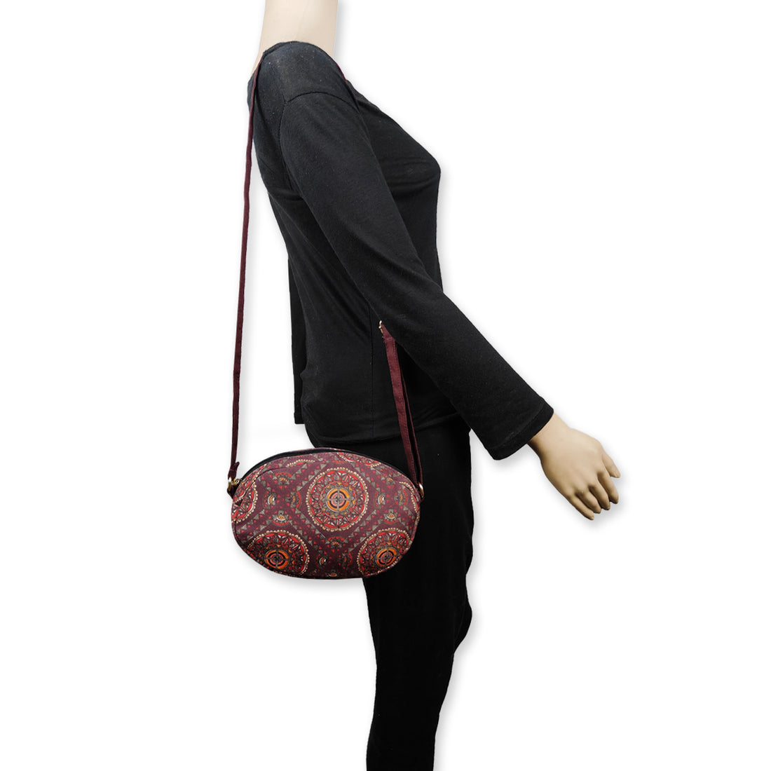 Oval Sling Bag- Madhubani Brown Chakra