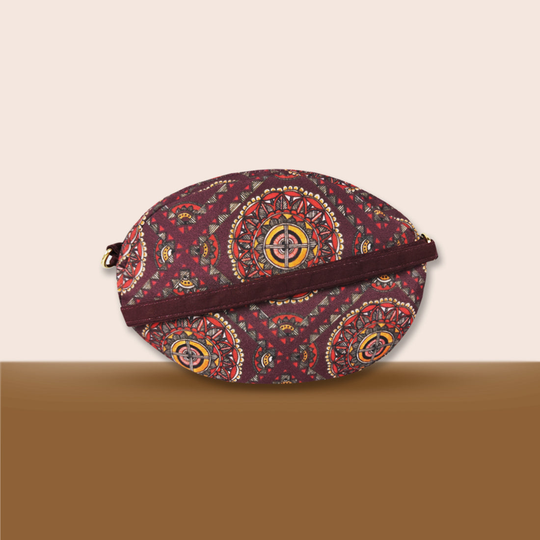 Oval Sling Bag- Madhubani Brown Chakra