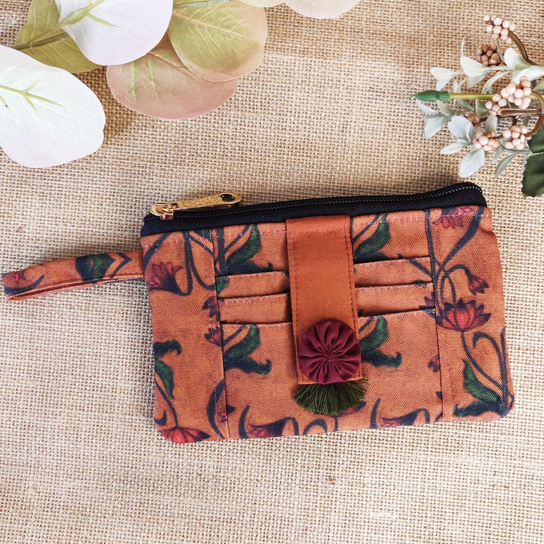 Front Card Wallet- Brown floral