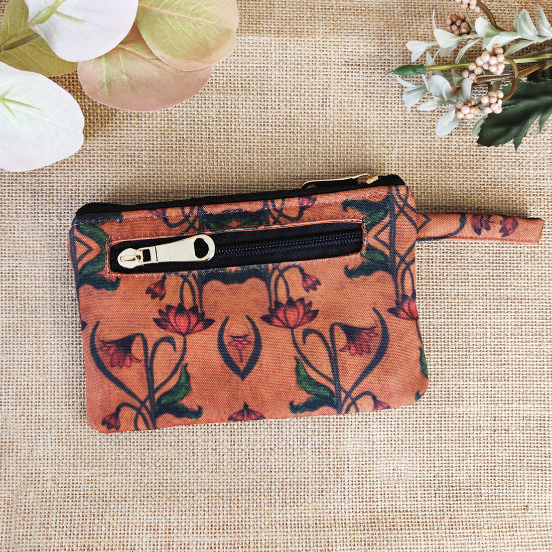 Front Card Wallet-Brown-Peach Garden Combo