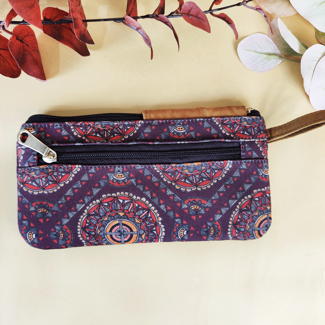 Side Flap Wallet- Brown Madhubani